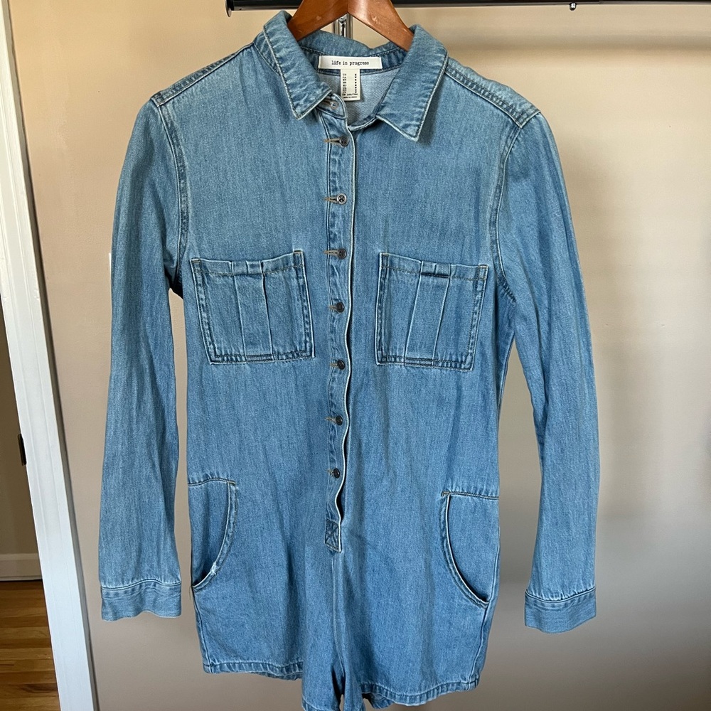 Denim romper (shorts, long sleeves)